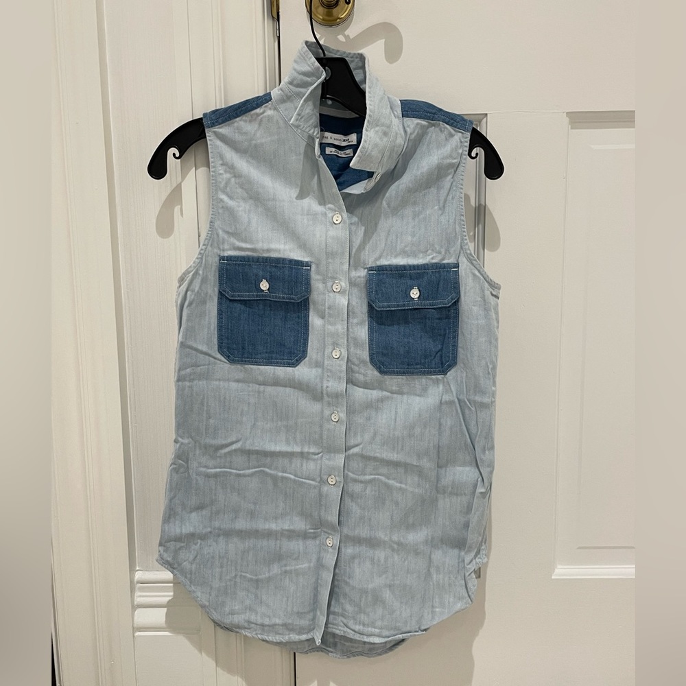 Rag & Bone Jean Sleeveless Chambray Utility Top Indigo Size XS
